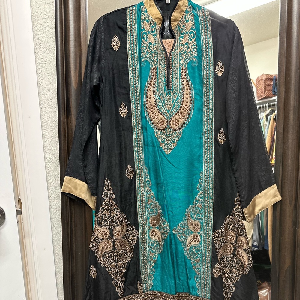 3 piece embroidered party or casual wear . Long shirt,churidaar pajama,dupatta.